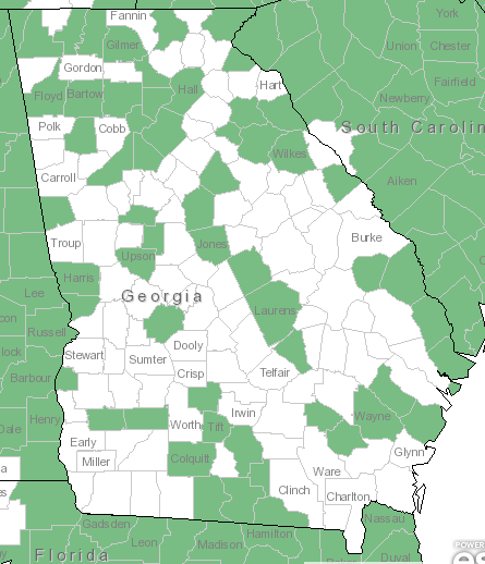 The Georgia range of Asclepias tuberosa